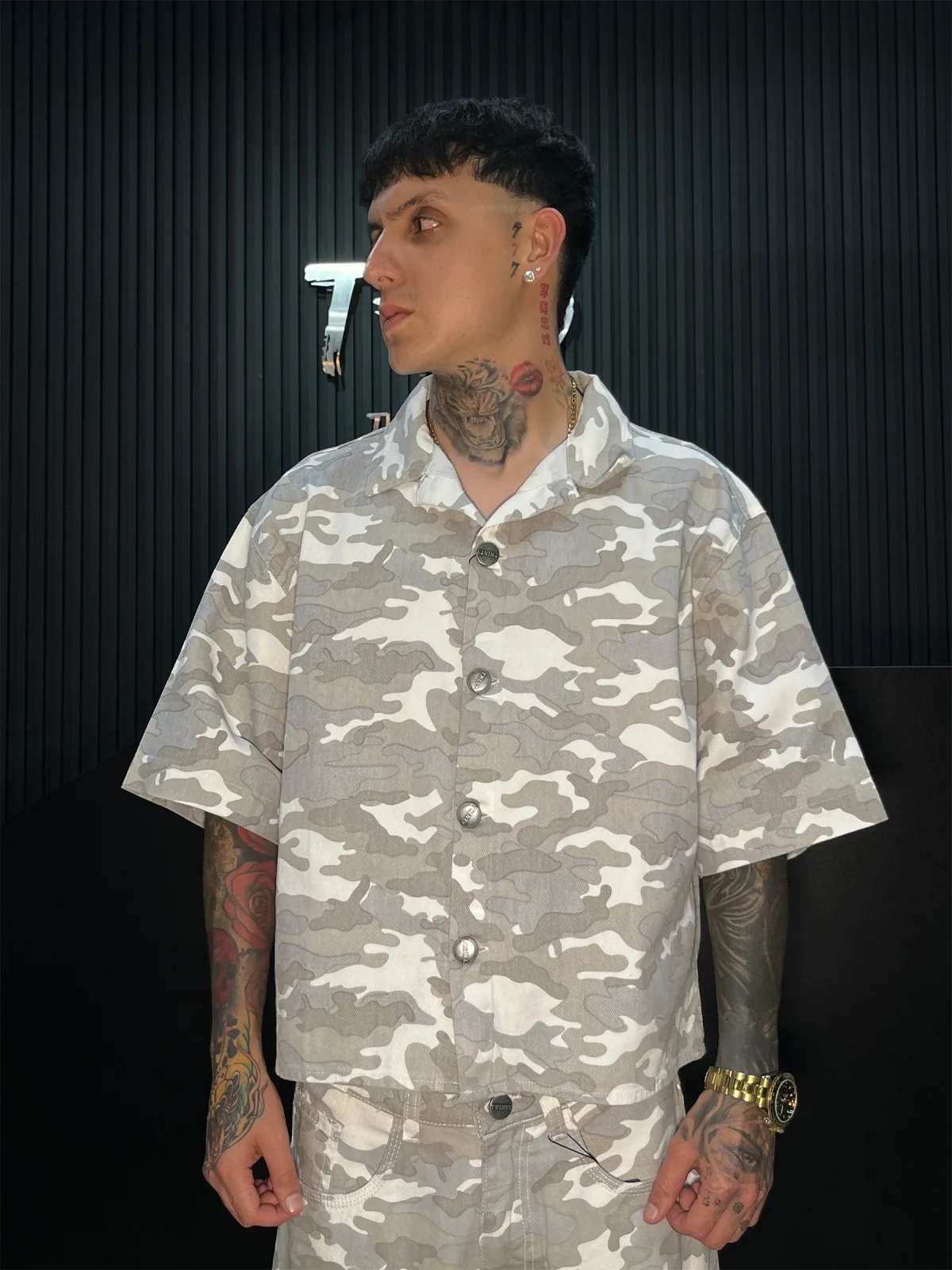 Camisa Boxi Fit Camuflado - Beige